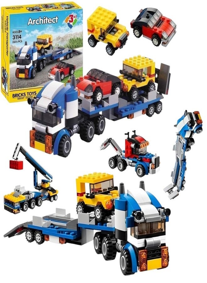 Sky Tech® Architect 3 in 1 Jeep, Car & Truck Vehicle Toys | Transporter Building Brick Block for Kids | Stem Educational Learning Die Toys for Kids | Creative Construction Toy (264 Pcs) - Image 1